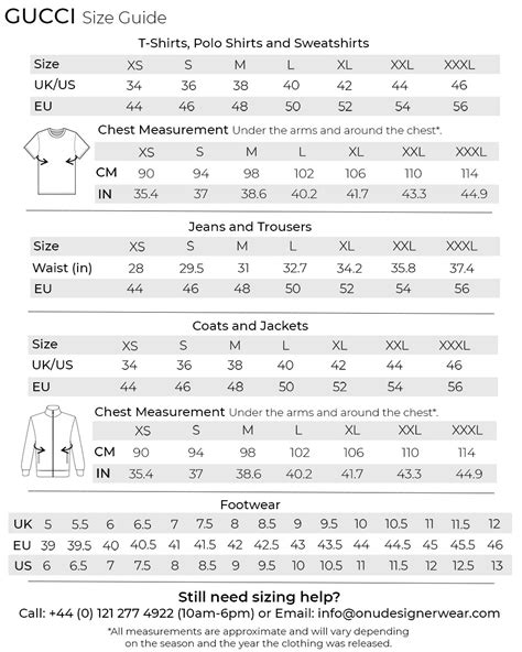 Gucci shirt size chart